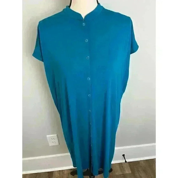 Eileen Fisher Shirt Dress Women's SP Jersey Soft Stretch Buttons Mandarin Collar - Picture 2 of 12